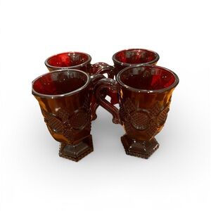 Set of 4 Vintage Avon Cape Cod Ruby Red Glass Footed Pedestal 5" Mug /Cup